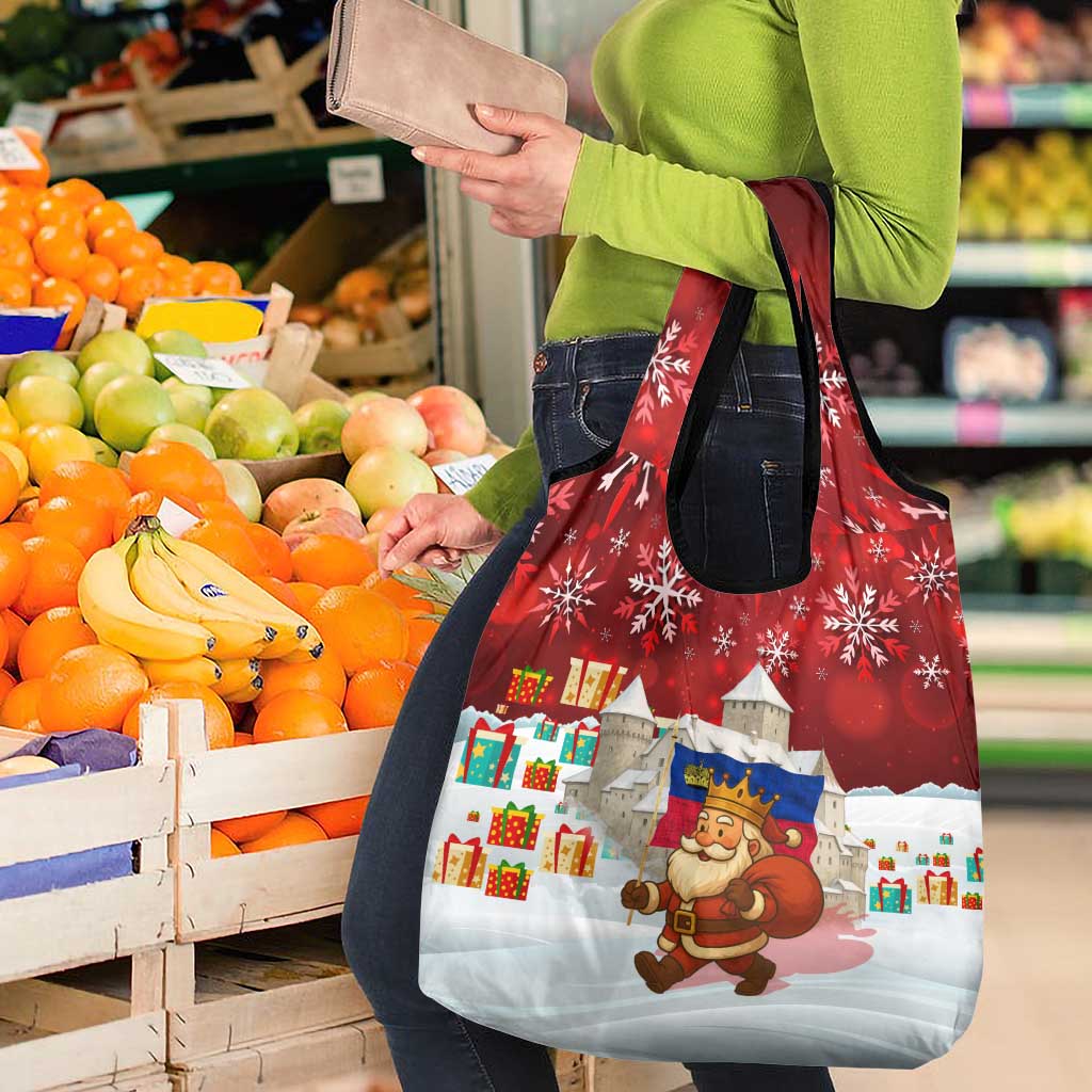 Liechtenstein Christmas Grocery Bag with Santa Claus Castle Snowflakes and National Flag - Wonder Print Shop