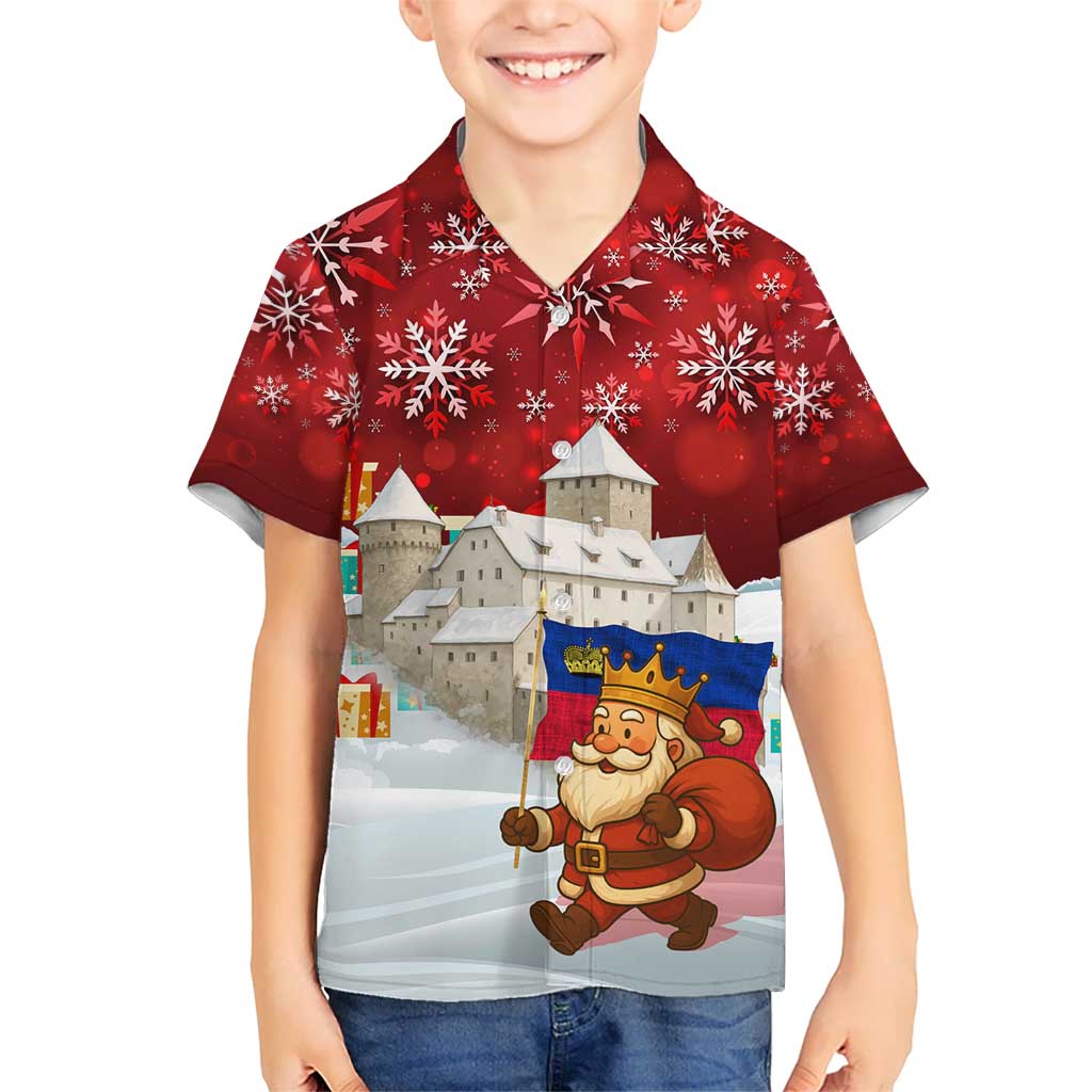 Liechtenstein Christmas Hawaiian Shirt with Santa Claus Castle Snowflakes and National Flag - Wonder Print Shop