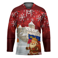 Liechtenstein Christmas Hockey Jersey with Santa Claus Castle Snowflakes and National Flag - Wonder Print Shop