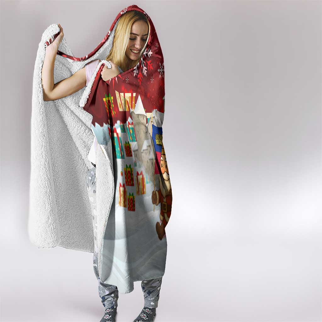 Liechtenstein Christmas Hooded Blanket with Santa Claus Castle Snowflakes and National Flag - Wonder Print Shop