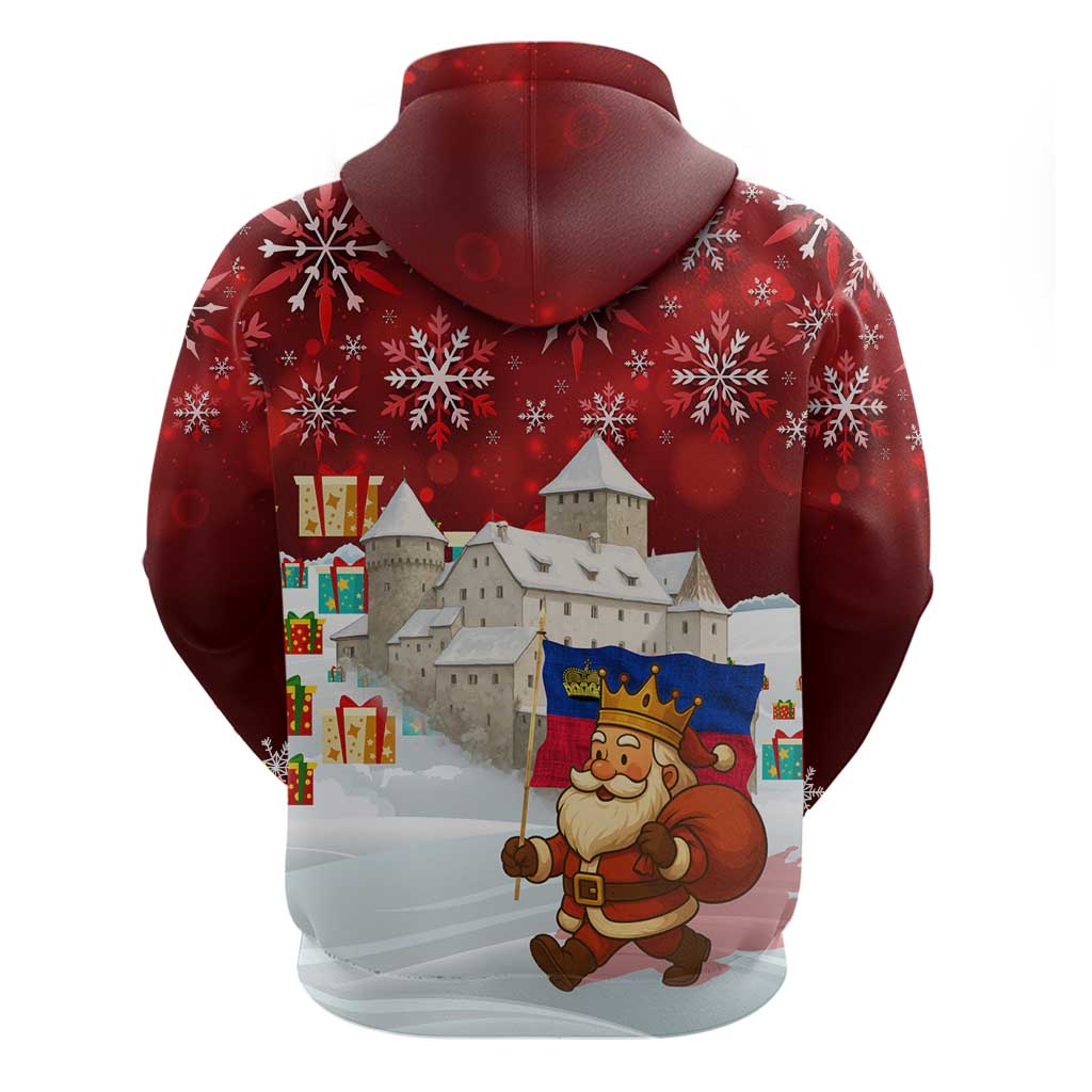 Liechtenstein Christmas Hoodie with Santa Claus Castle Snowflakes and National Flag - Wonder Print Shop