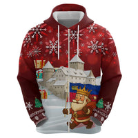 Liechtenstein Christmas Hoodie with Santa Claus Castle Snowflakes and National Flag - Wonder Print Shop
