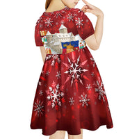 Liechtenstein Christmas Kid Short Sleeve Dress with Santa Claus Castle Snowflakes and National Flag - Wonder Print Shop