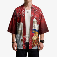 Liechtenstein Christmas Kimono with Santa Claus Castle Snowflakes and National Flag - Wonder Print Shop