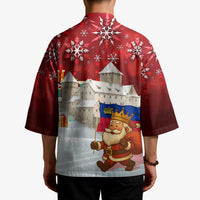 Liechtenstein Christmas Kimono with Santa Claus Castle Snowflakes and National Flag - Wonder Print Shop