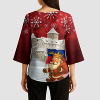 Liechtenstein Christmas Kimono Sleeve Blouse with Santa Claus Castle Snowflakes and National Flag - Wonder Print Shop