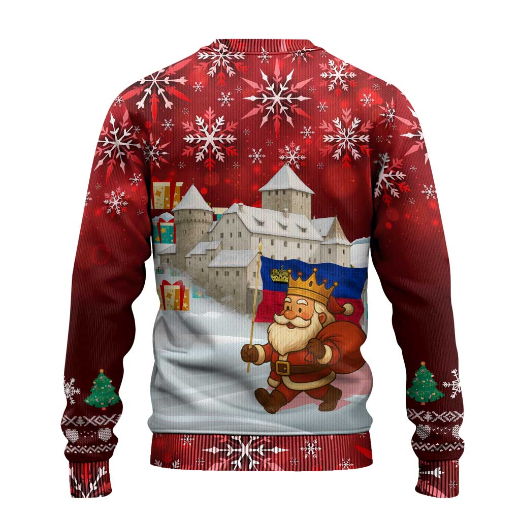 Liechtenstein Christmas Ugly Christmas Sweater with Santa Claus Castle Snowflakes and National Flag - Wonder Print Shop