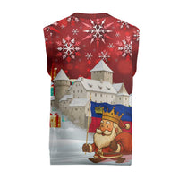 Liechtenstein Christmas Knitted V-Neck Vest with Santa Claus Castle Snowflakes and National Flag - Wonder Print Shop