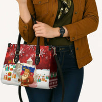 Liechtenstein Christmas Leather Bag with Santa Claus Castle Snowflakes and National Flag - Wonder Print Shop