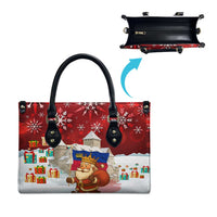 Liechtenstein Christmas Leather Bag with Santa Claus Castle Snowflakes and National Flag - Wonder Print Shop