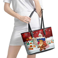 Liechtenstein Christmas Leather Tote Bag with Santa Claus Castle Snowflakes and National Flag - Wonder Print Shop