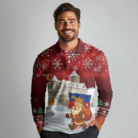Liechtenstein Christmas Long Sleeve Polo Shirt with Santa Claus Castle Snowflakes and National Flag - Wonder Print Shop
