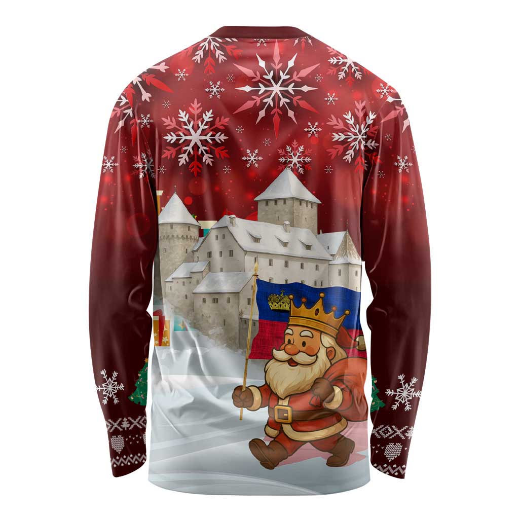 Liechtenstein Christmas Long Sleeve Shirt with Santa Claus Castle Snowflakes and National Flag - Wonder Print Shop