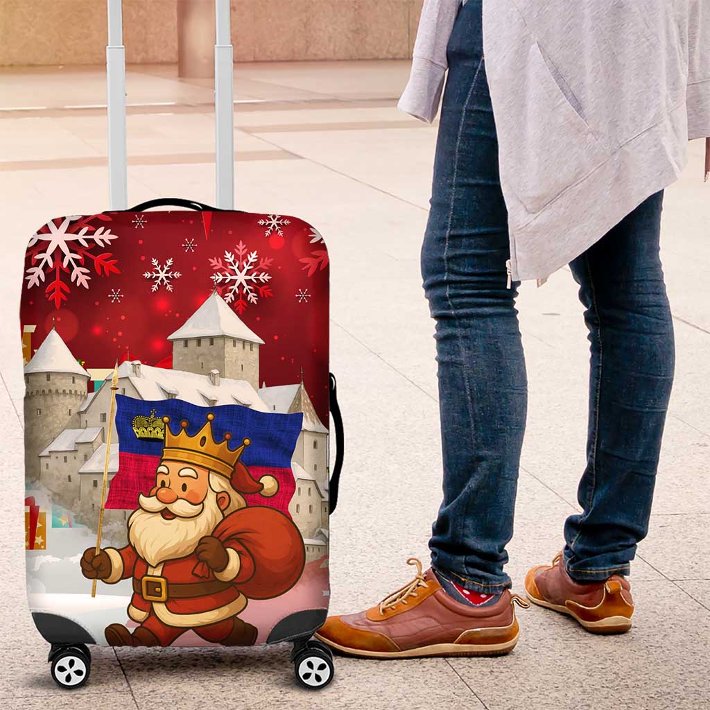 Liechtenstein Christmas Luggage Cover with Santa Claus Castle Snowflakes and National Flag - Wonder Print Shop