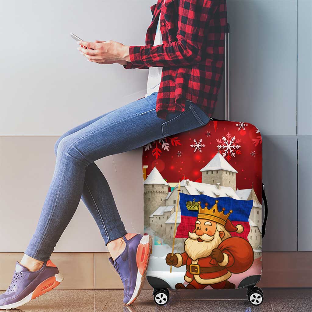 Liechtenstein Christmas Luggage Cover with Santa Claus Castle Snowflakes and National Flag - Wonder Print Shop