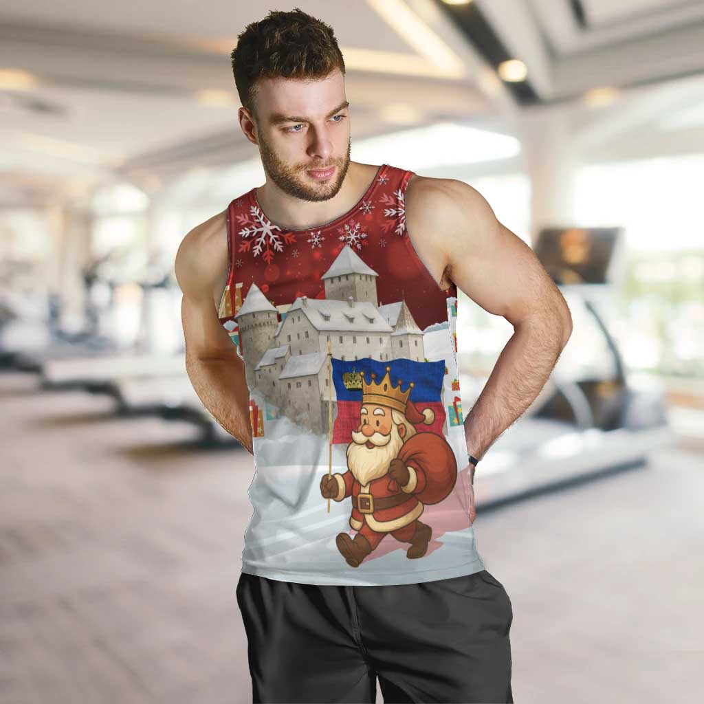 Liechtenstein Christmas Men Tank Top with Santa Claus Castle Snowflakes and National Flag - Wonder Print Shop