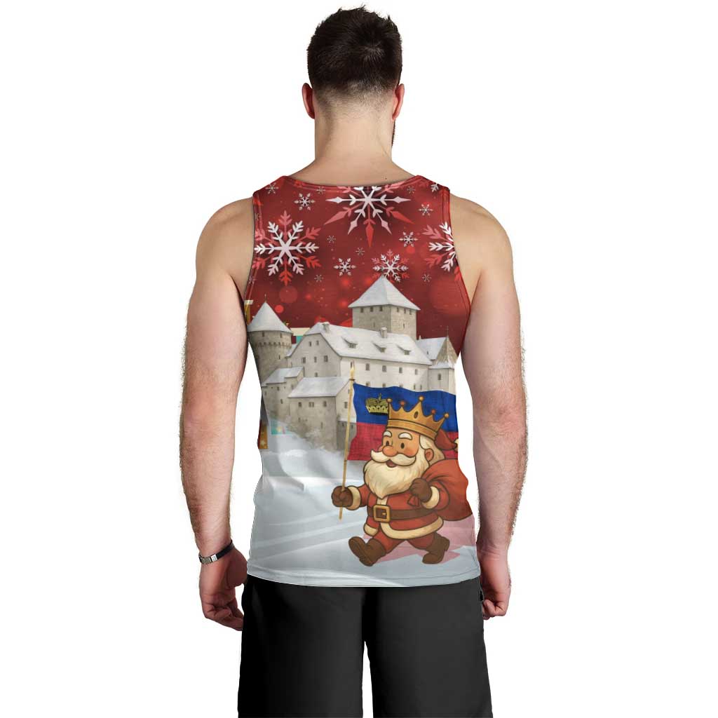 Liechtenstein Christmas Men Tank Top with Santa Claus Castle Snowflakes and National Flag - Wonder Print Shop