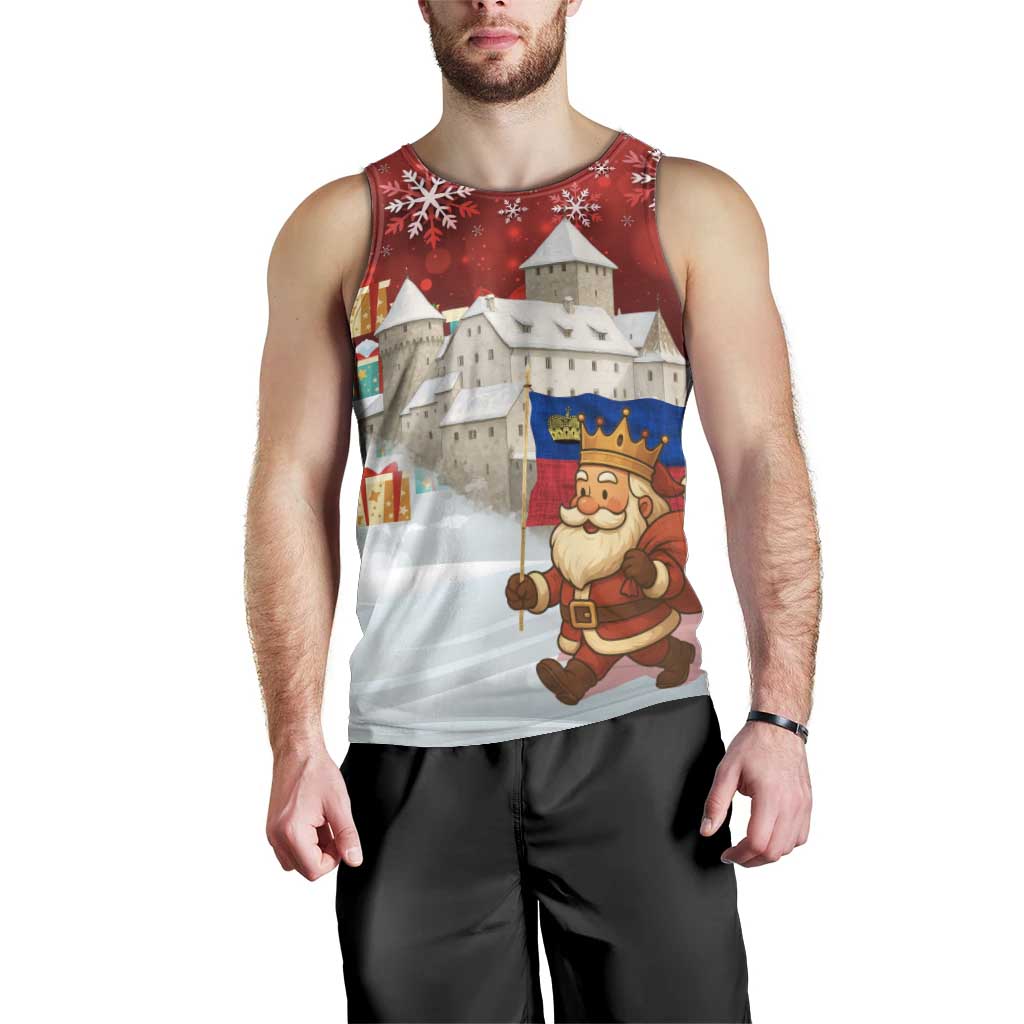 Liechtenstein Christmas Men Tank Top with Santa Claus Castle Snowflakes and National Flag - Wonder Print Shop
