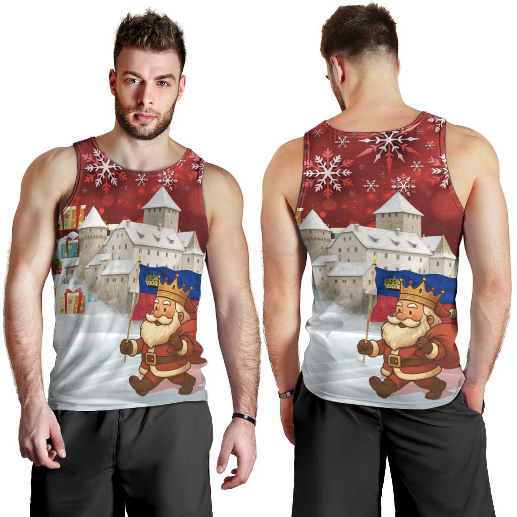 Liechtenstein Christmas Men Tank Top with Santa Claus Castle Snowflakes and National Flag - Wonder Print Shop