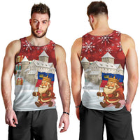 Liechtenstein Christmas Men Tank Top with Santa Claus Castle Snowflakes and National Flag - Wonder Print Shop