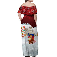 Liechtenstein Christmas Off Shoulder Maxi Dress with Santa Claus Castle Snowflakes and National Flag - Wonder Print Shop