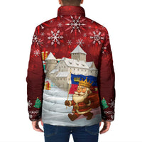 Liechtenstein Christmas Padded Jacket with Santa Claus Castle Snowflakes and National Flag - Wonder Print Shop