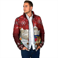 Liechtenstein Christmas Padded Jacket with Santa Claus Castle Snowflakes and National Flag - Wonder Print Shop