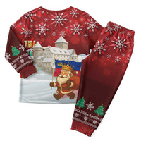 Liechtenstein Christmas Pajama Set with Santa Claus Castle Snowflakes and National Flag - Wonder Print Shop