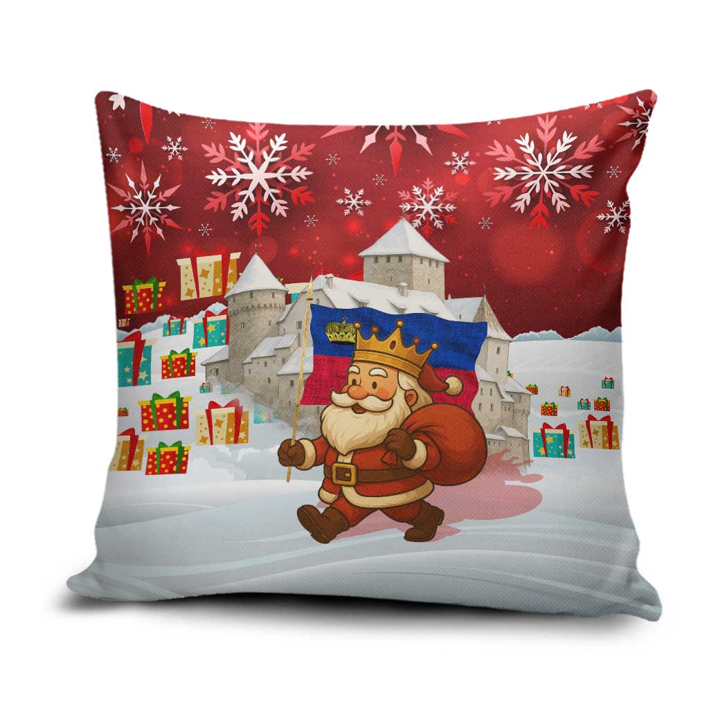 Liechtenstein Christmas Pillow Cover with Santa Claus Castle Snowflakes and National Flag - Wonder Print Shop