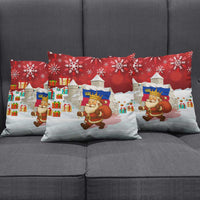 Liechtenstein Christmas Pillow Cover with Santa Claus Castle Snowflakes and National Flag - Wonder Print Shop