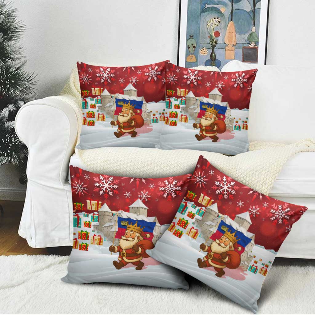 Liechtenstein Christmas Pillow Cover with Santa Claus Castle Snowflakes and National Flag - Wonder Print Shop