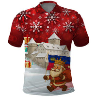 Liechtenstein Christmas Polo Shirt with Santa Claus Castle Snowflakes and National Flag - Wonder Print Shop