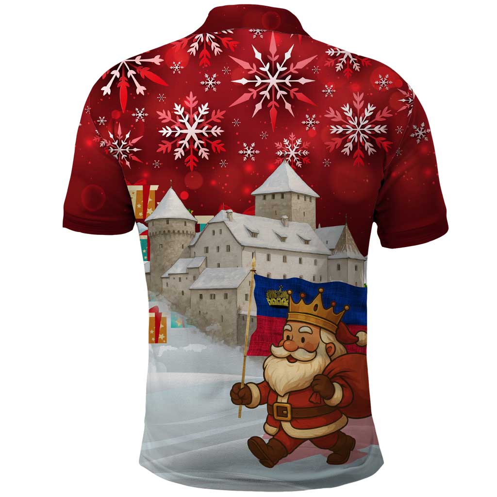 Liechtenstein Christmas Polo Shirt with Santa Claus Castle Snowflakes and National Flag - Wonder Print Shop