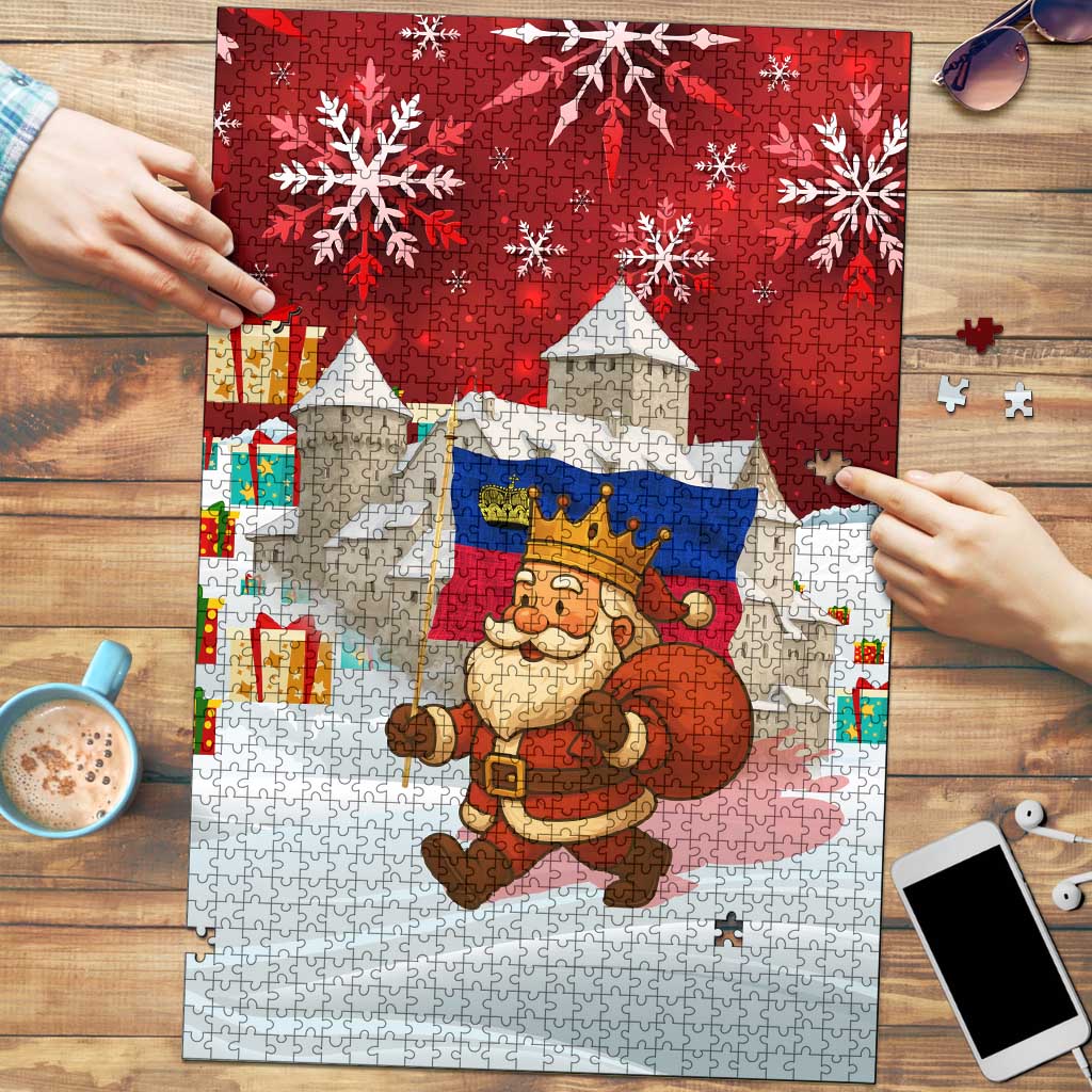 Liechtenstein Christmas Puzzle with Santa Claus Castle Snowflakes and National Flag - Wonder Print Shop