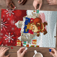 Liechtenstein Christmas Puzzle with Santa Claus Castle Snowflakes and National Flag - Wonder Print Shop