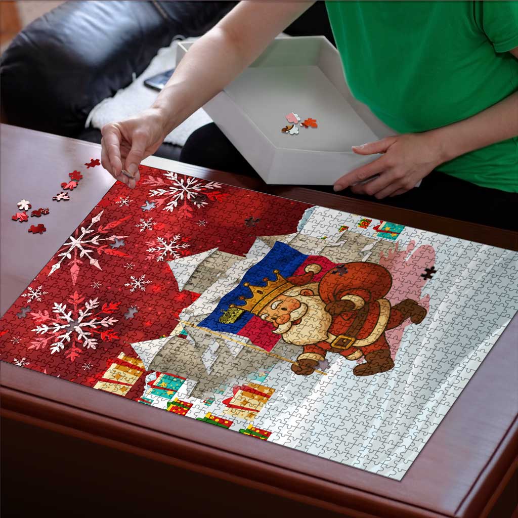 Liechtenstein Christmas Puzzle with Santa Claus Castle Snowflakes and National Flag - Wonder Print Shop