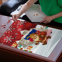 Liechtenstein Christmas Puzzle with Santa Claus Castle Snowflakes and National Flag - Wonder Print Shop