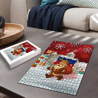 Liechtenstein Christmas Puzzle with Santa Claus Castle Snowflakes and National Flag - Wonder Print Shop