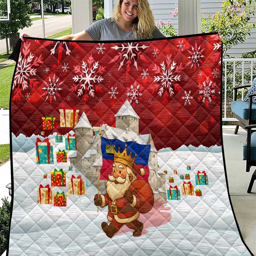 Liechtenstein Christmas Quilt with Santa Claus Castle Snowflakes and National Flag - Wonder Print Shop