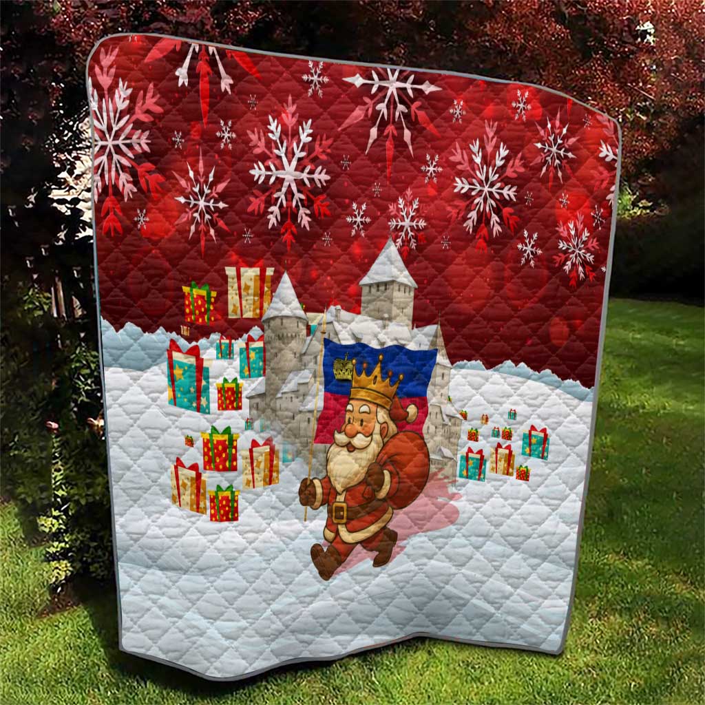 Liechtenstein Christmas Quilt with Santa Claus Castle Snowflakes and National Flag - Wonder Print Shop
