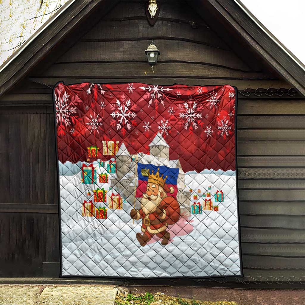 Liechtenstein Christmas Quilt with Santa Claus Castle Snowflakes and National Flag - Wonder Print Shop
