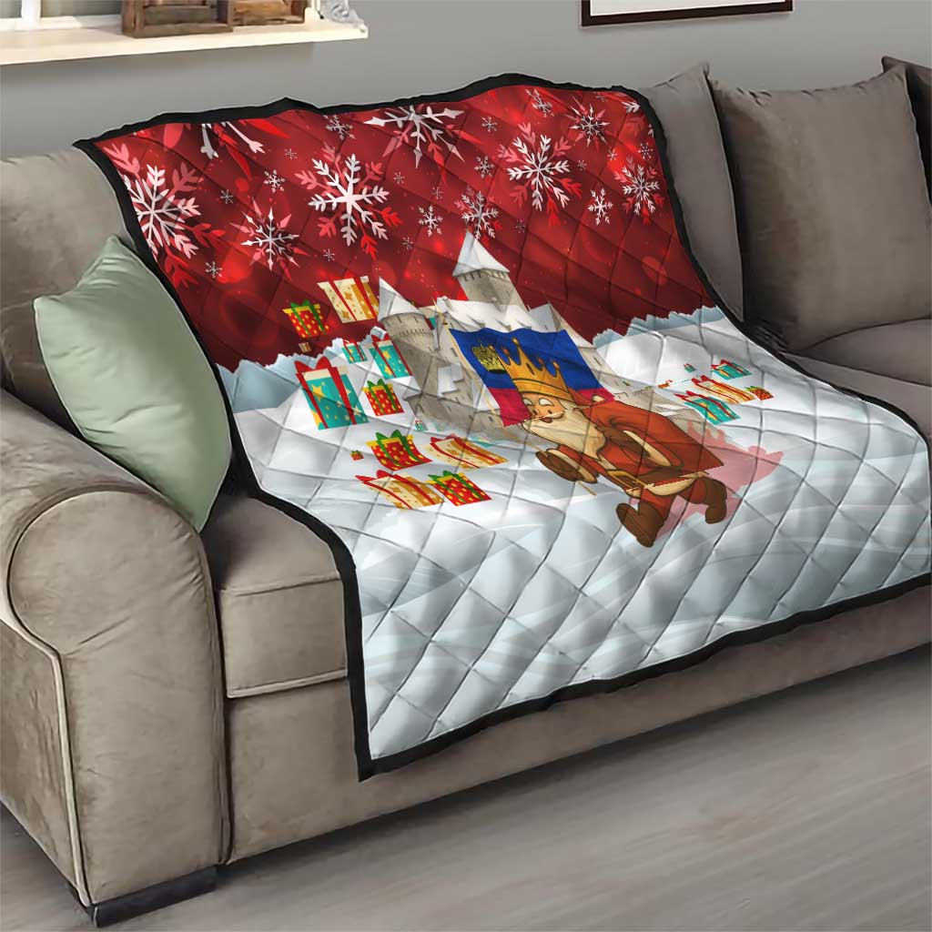 Liechtenstein Christmas Quilt with Santa Claus Castle Snowflakes and National Flag - Wonder Print Shop