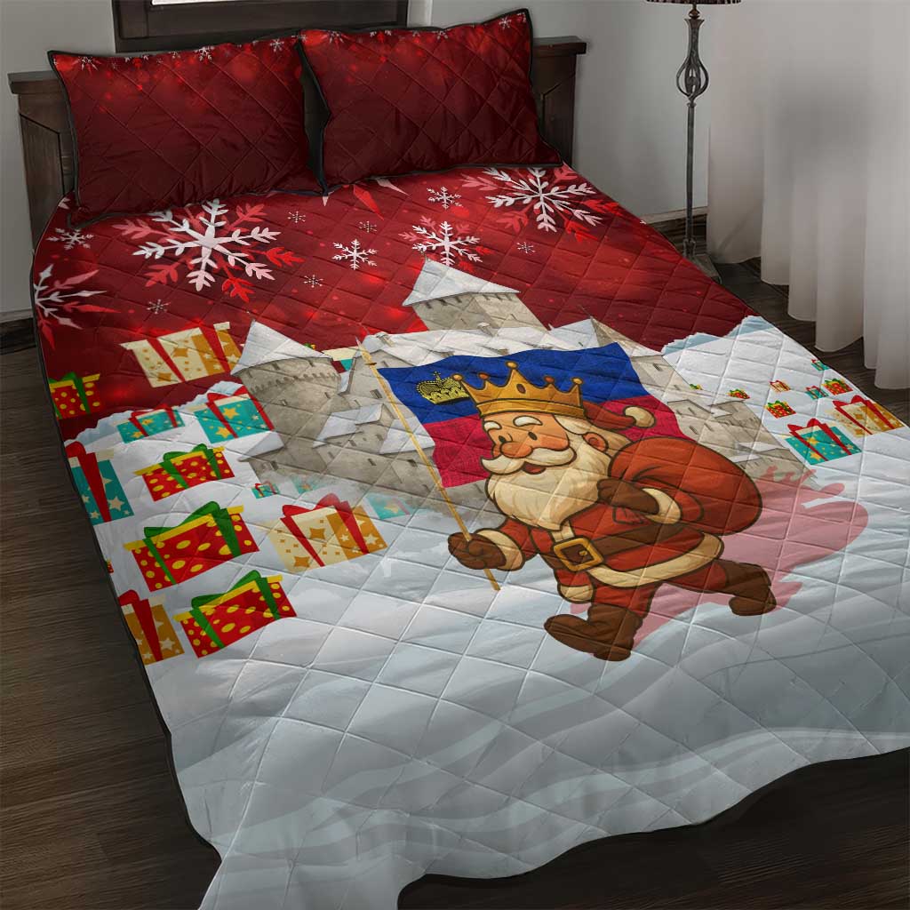 Liechtenstein Christmas Quilt Bed Set with Santa Claus Castle Snowflakes and National Flag - Wonder Print Shop
