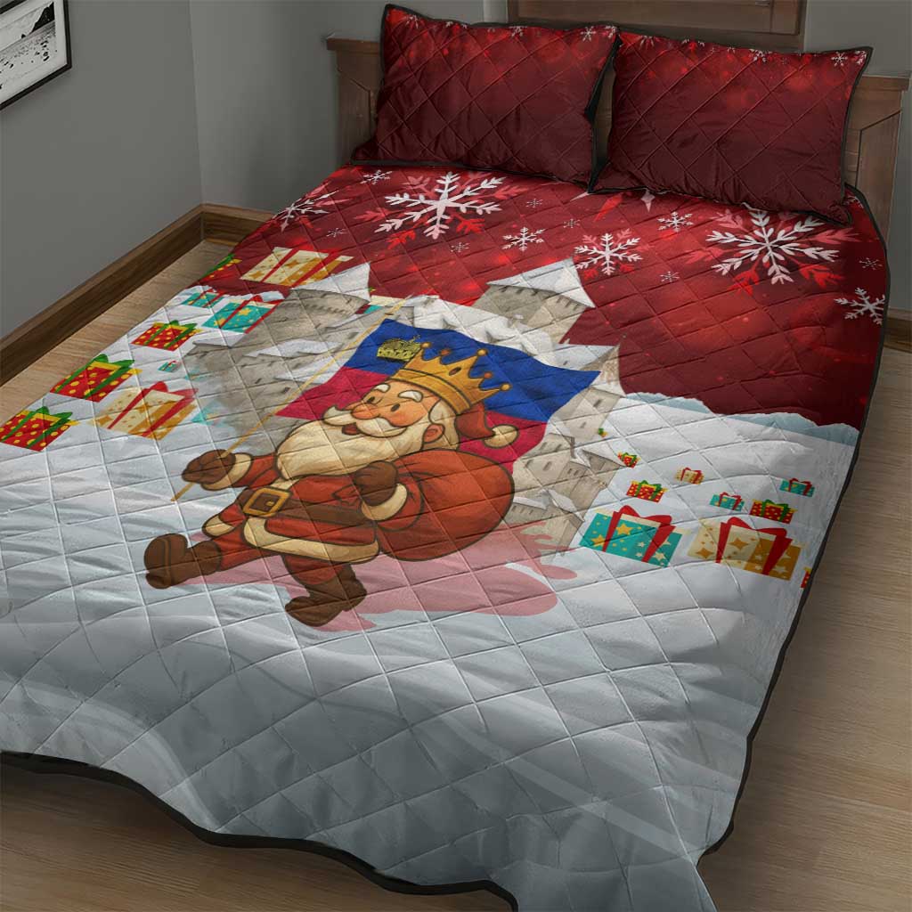 Liechtenstein Christmas Quilt Bed Set with Santa Claus Castle Snowflakes and National Flag - Wonder Print Shop