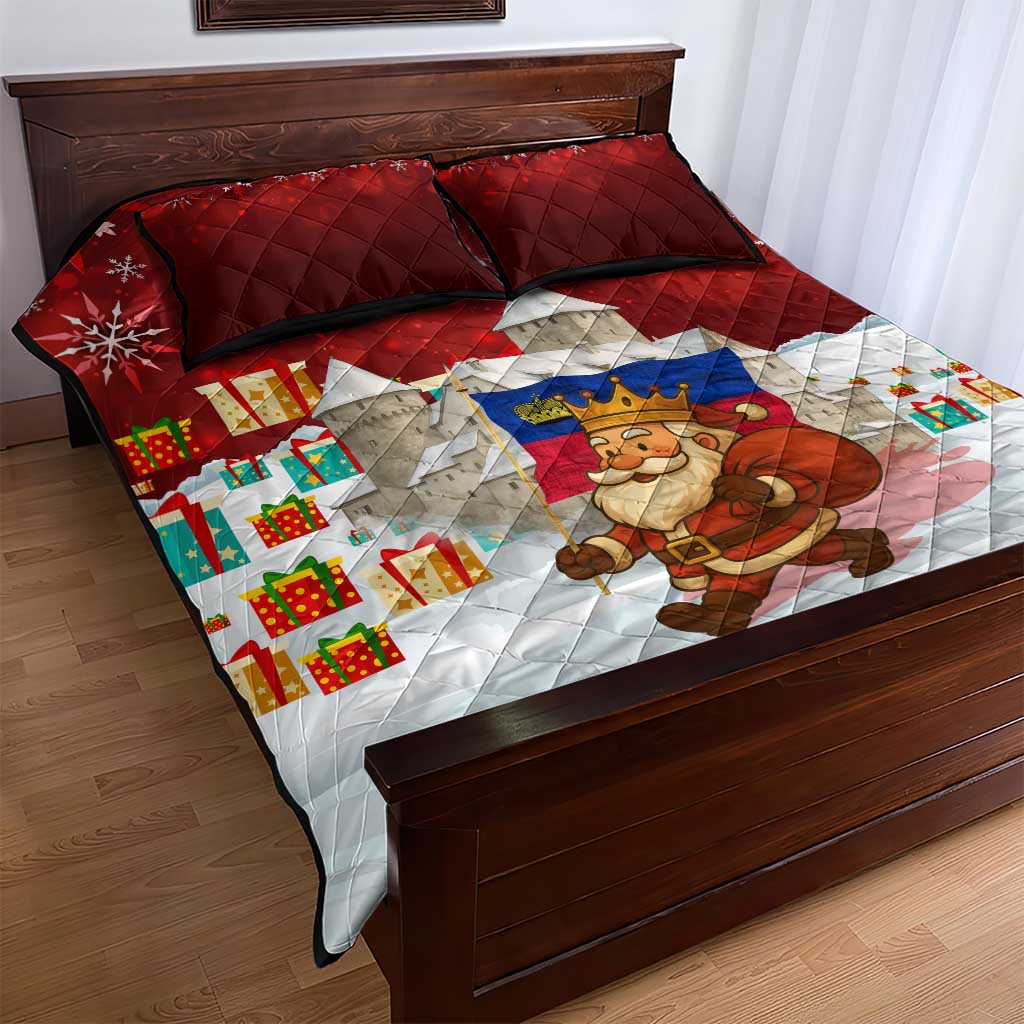 Liechtenstein Christmas Quilt Bed Set with Santa Claus Castle Snowflakes and National Flag - Wonder Print Shop