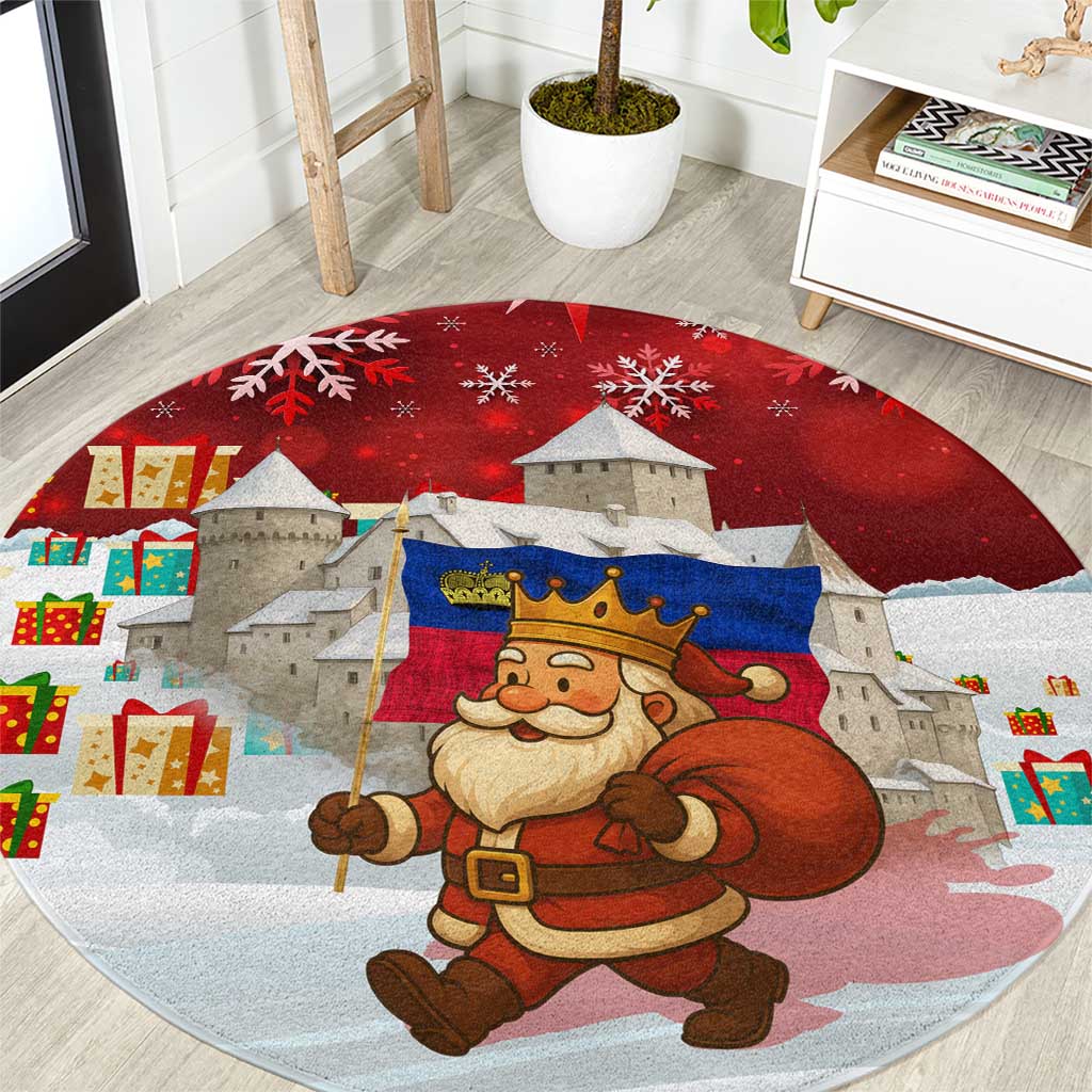 Liechtenstein Christmas Round Carpet with Santa Claus Castle Snowflakes and National Flag - Wonder Print Shop