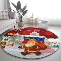 Liechtenstein Christmas Round Carpet with Santa Claus Castle Snowflakes and National Flag - Wonder Print Shop
