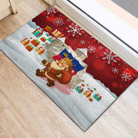 Liechtenstein Christmas Rubber Doormat with Santa Claus Castle Snowflakes and National Flag - Wonder Print Shop