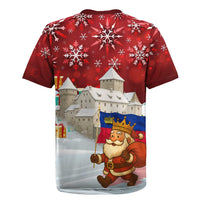 Liechtenstein Christmas Rugby Jersey with Santa Claus Castle Snowflakes and National Flag - Wonder Print Shop