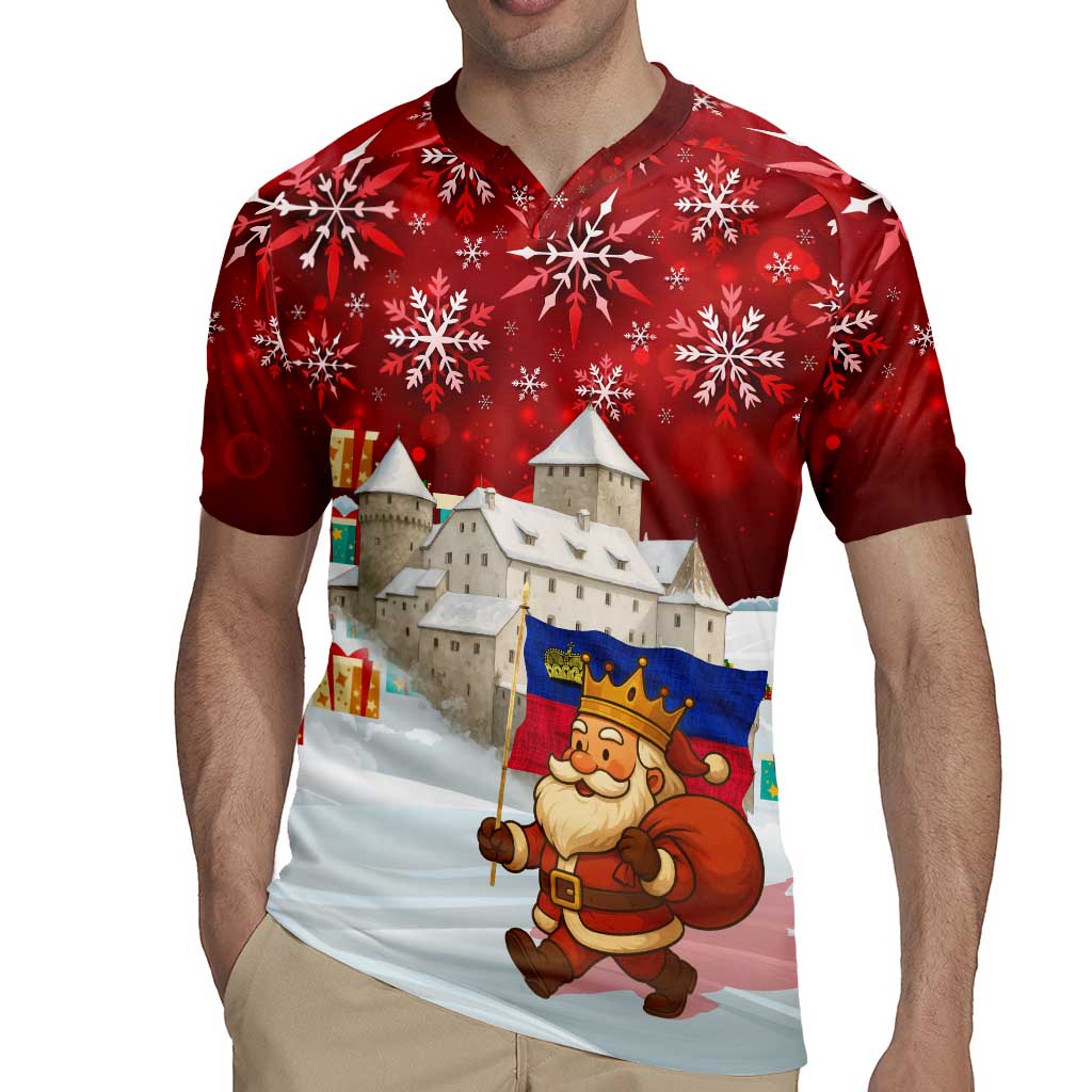 Liechtenstein Christmas Rugby Jersey with Santa Claus Castle Snowflakes and National Flag - Wonder Print Shop